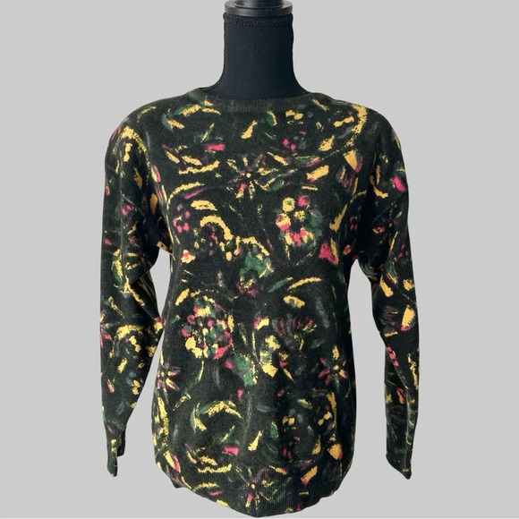 Vintage Alison H. 80s  Art Print Wool Angora Blend Sweater Made in Hong Kong - Picture 1 of 14
